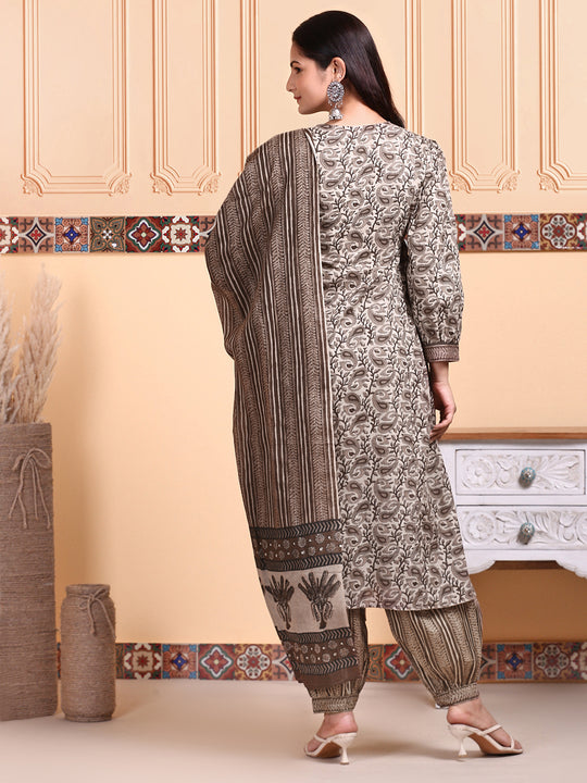 Kalamkari Printed Kurta with Trouser & Dupatta