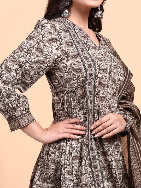 Kalamkari Printed Kurta with Trouser & Dupatta