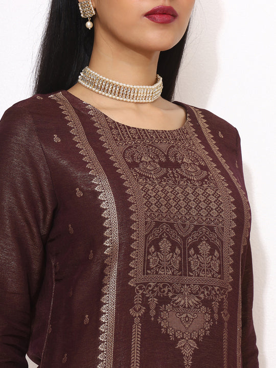 Floral woven deisgn Regular Thread Work Straight Kurta with Trousers & Dupatta