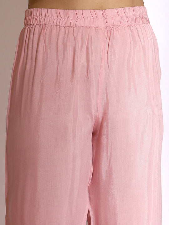 Floral Embroidered Round Neck Thread Work Straight Kurta with Trousers & Dupatta