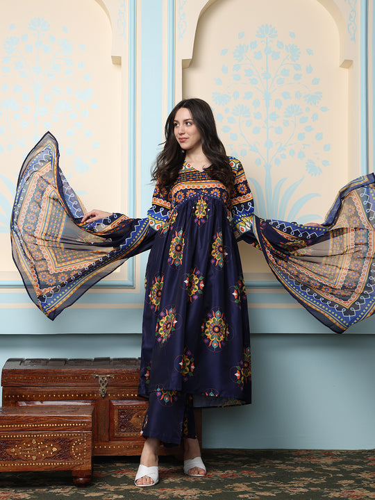 Women Ethnic Motifs Printed Regular Kurta with Trousers & With Dupatta