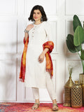 Round Neck Straight Kurta with Trousers & Dupatta
