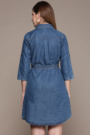 Women's Blue Denim Shirt Style Dress