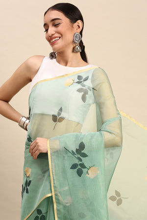 Green Organza Saree With Blouse Piece