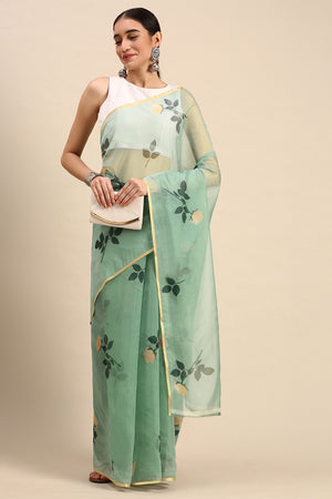 Green Organza Saree With Blouse Piece