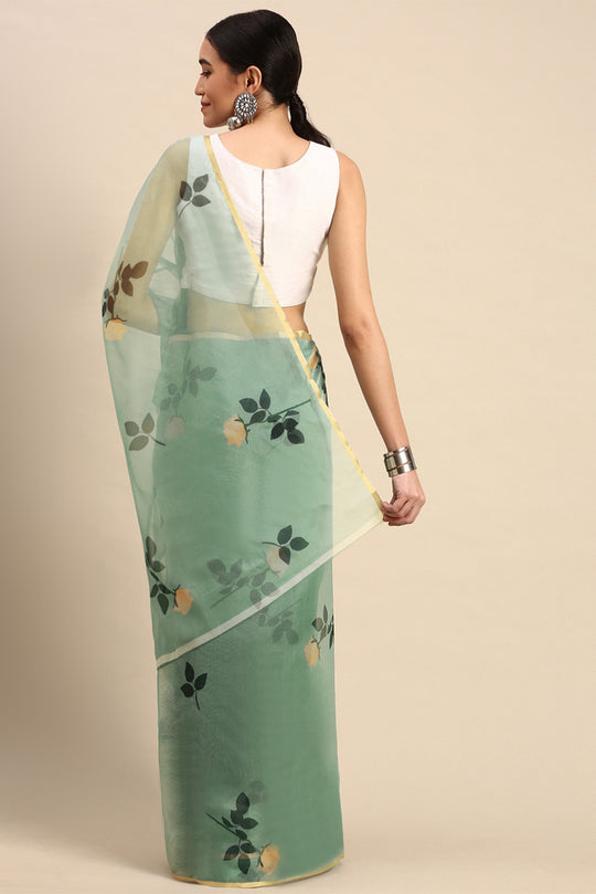 Green Organza Saree With Blouse Piece