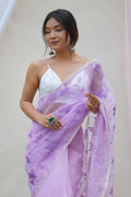 Lavender Organza Saree with White Blouse Piece