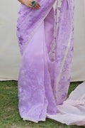 Lavender Organza Saree with White Blouse Piece