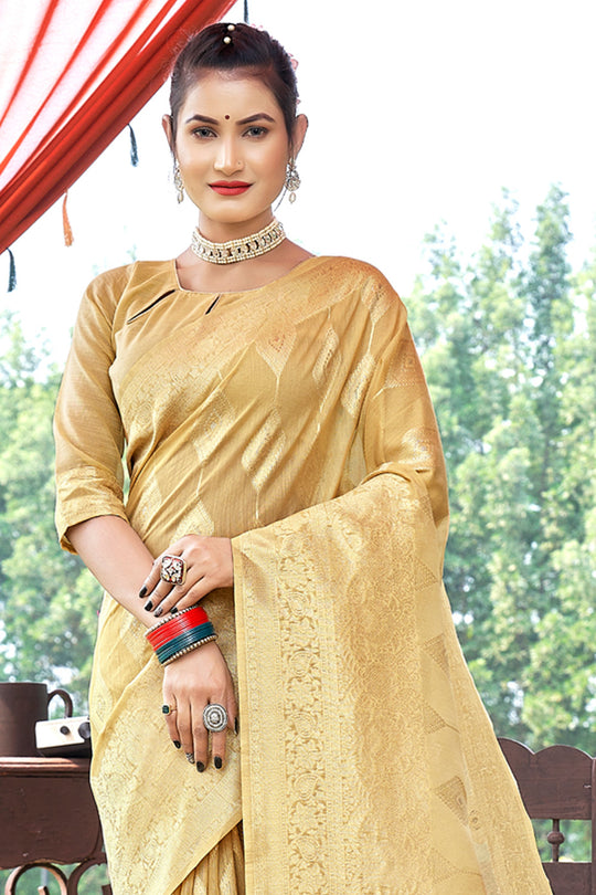 Pastel Yellow Cotton Saree