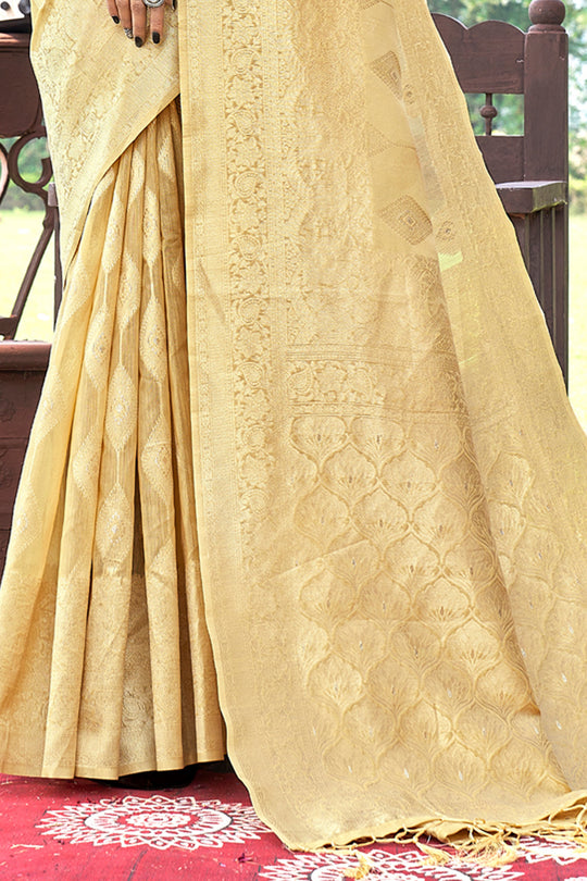 Pastel Yellow Cotton Saree