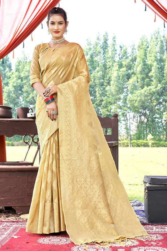 Pastel Yellow Cotton Saree