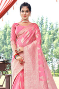 Flamingo Pink Cotton Saree