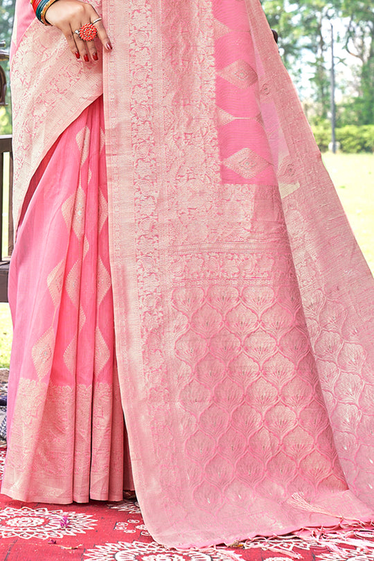 Flamingo Pink Cotton Saree