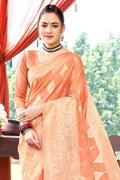Salmon Peach Cotton Saree