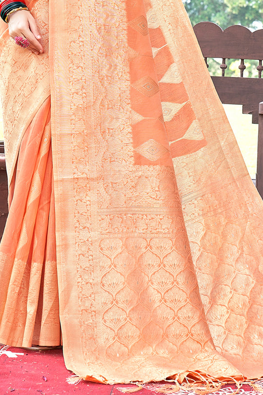 Salmon Peach Cotton Saree