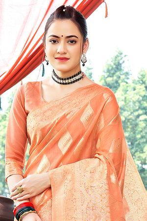 Salmon Peach Cotton Saree