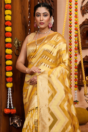 Pastel Yellow Organza Saree