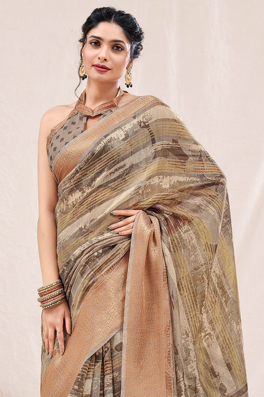 Soil Brown Linen Blend Saree