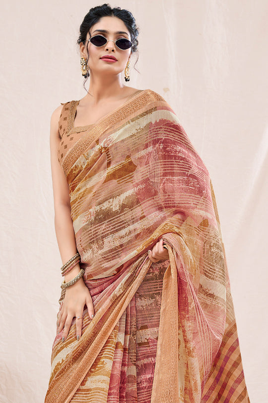 Coral Peach Linen Blend Saree