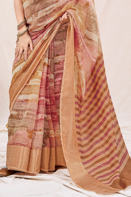 Coral Peach Linen Blend Saree