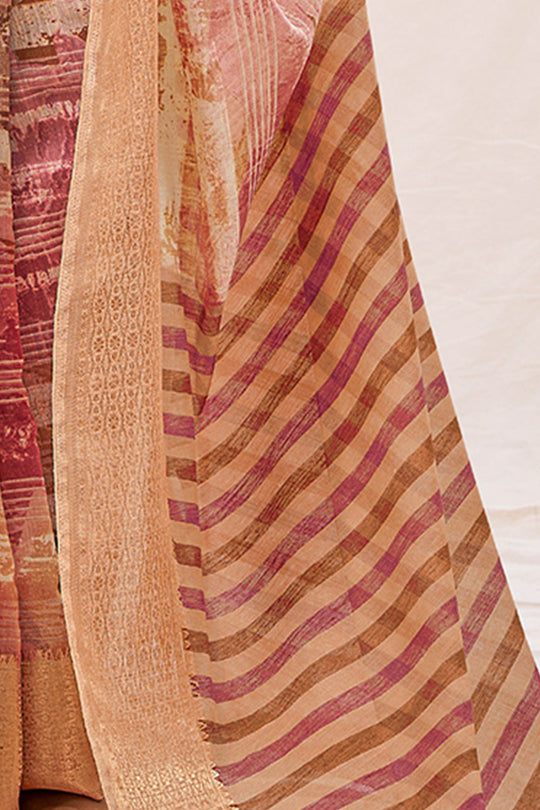 Coral Peach Linen Blend Saree