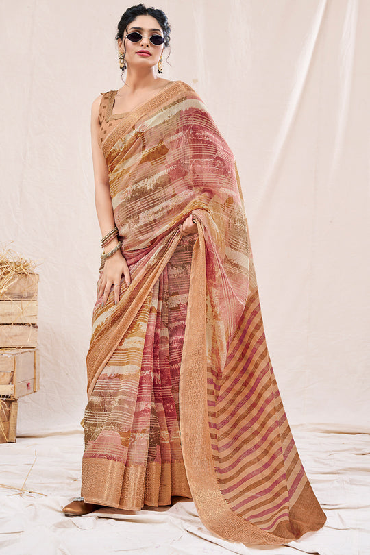 Coral Peach Linen Blend Saree