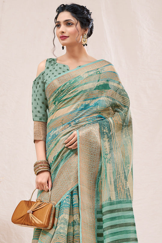 Pine Green Linen Blend Saree