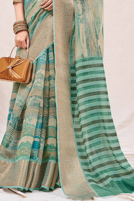 Pine Green Linen Blend Saree