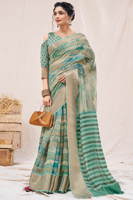 Pine Green Linen Blend Saree