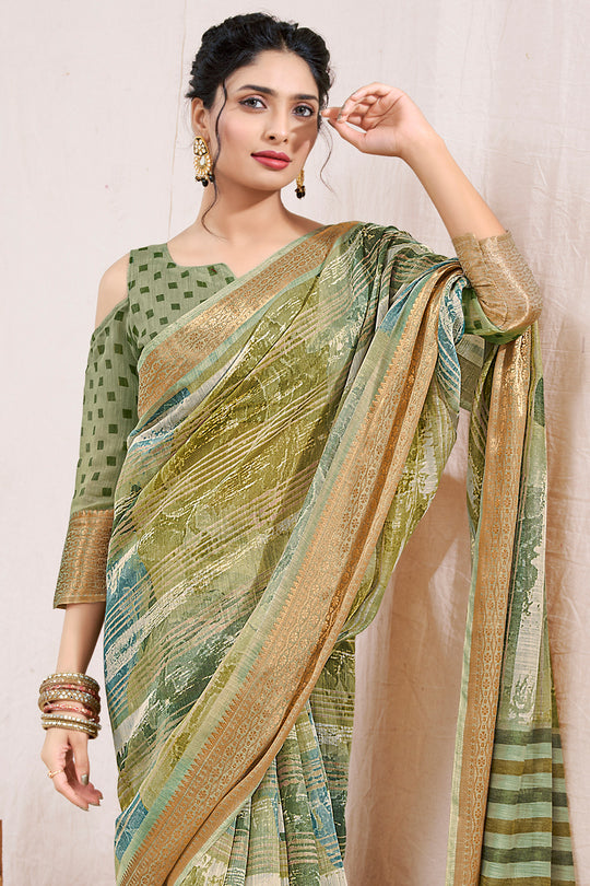 Sage Green Linen Blend Saree