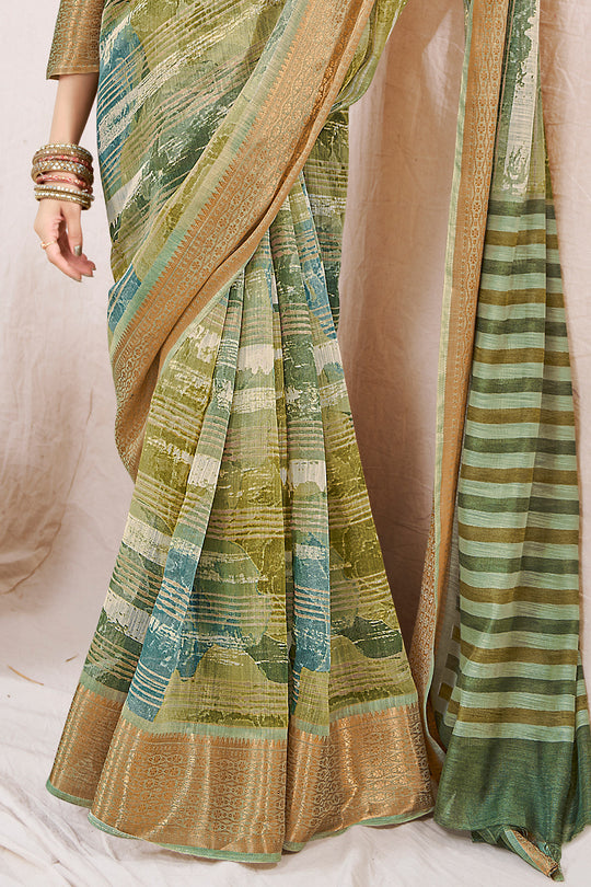 Sage Green Linen Blend Saree