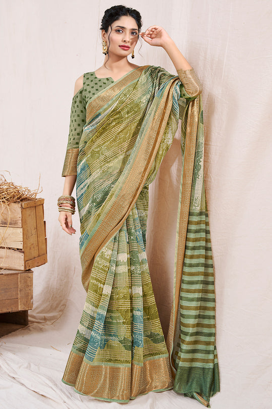 Sage Green Linen Blend Saree