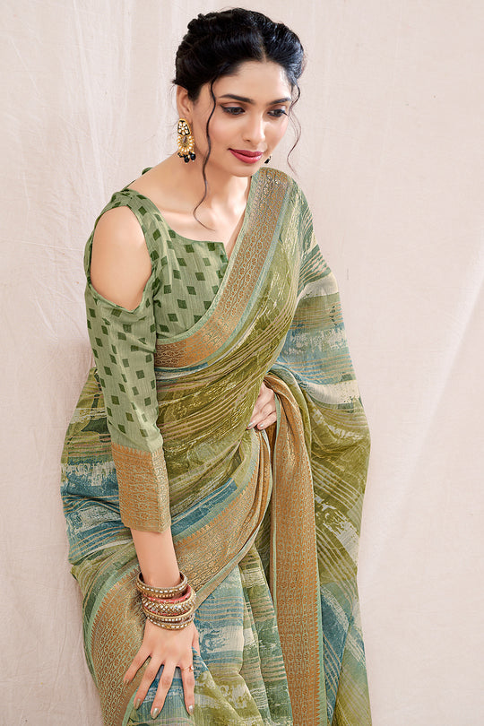 Sage Green Linen Blend Saree