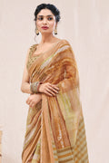 Tan Beige Linen Blend Saree