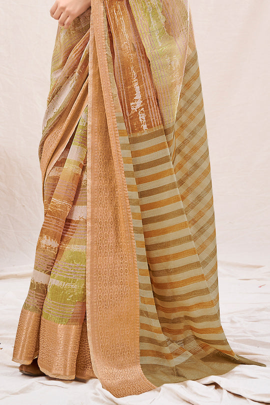 Tan Beige Linen Blend Saree