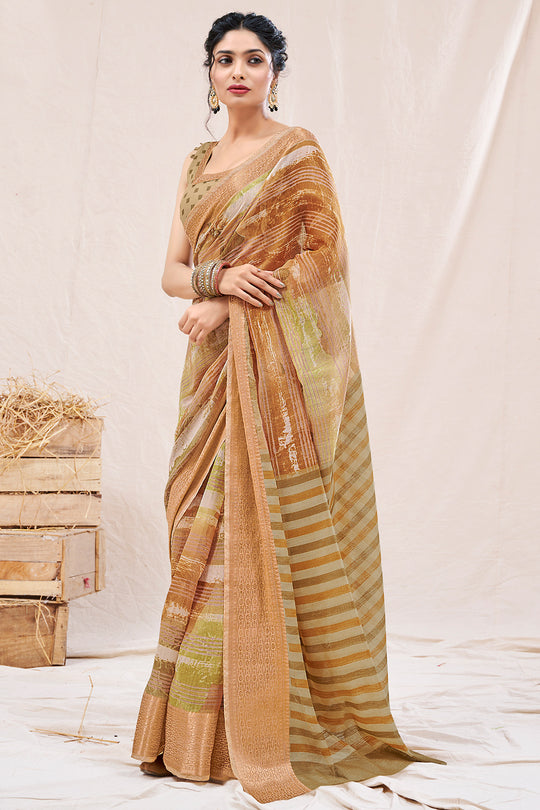 Tan Beige Linen Blend Saree