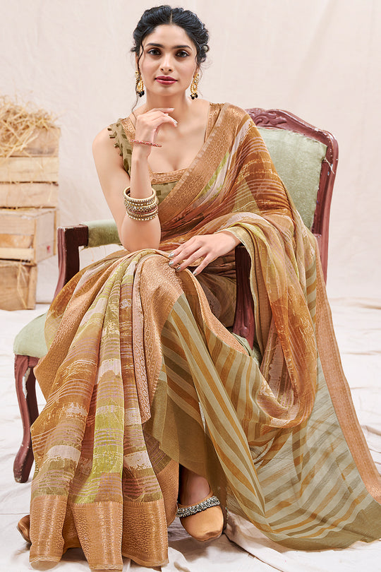 Tan Beige Linen Blend Saree