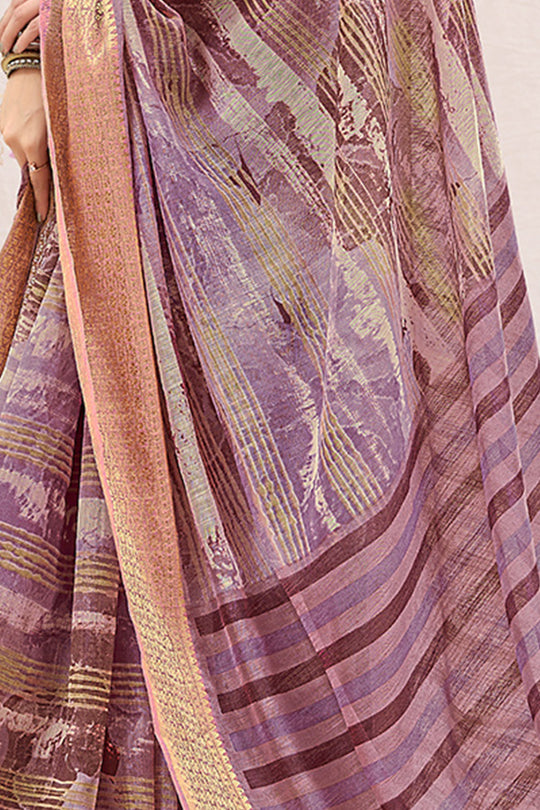 Pastel Lilac Linen Blend Saree