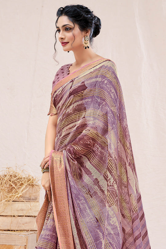 Pastel Lilac Linen Blend Saree