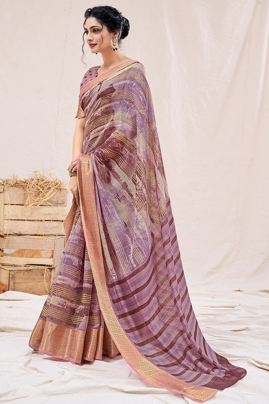 Pastel Lilac Linen Blend Saree