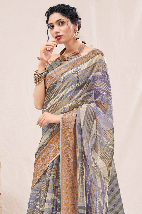 Coin Grey Linen Blend Saree