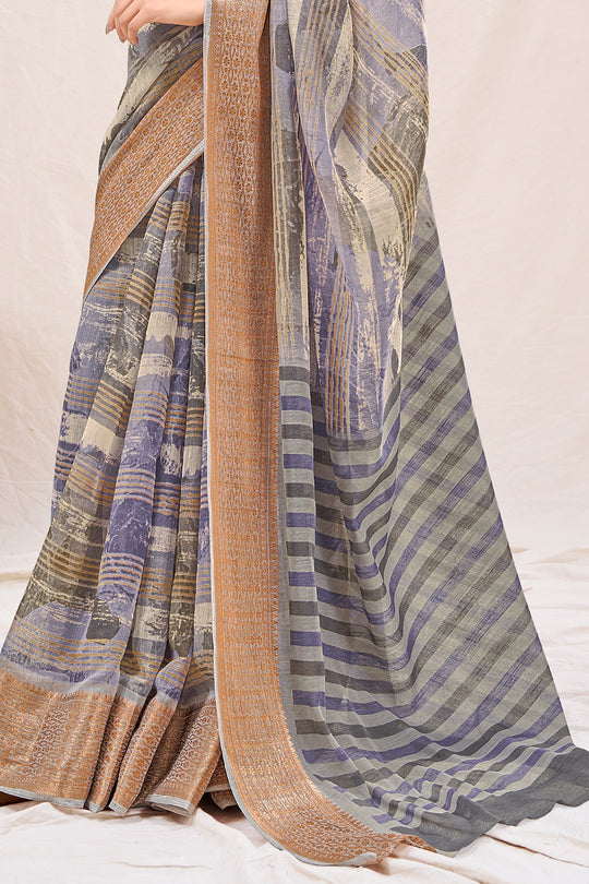 Coin Grey Linen Blend Saree