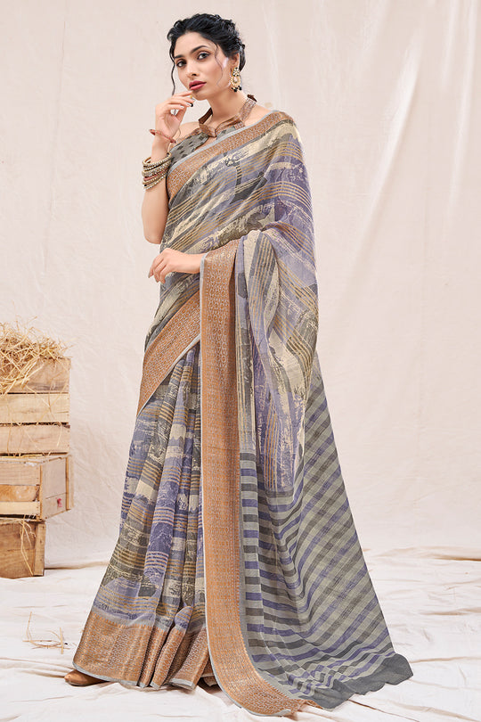 Coin Grey Linen Blend Saree