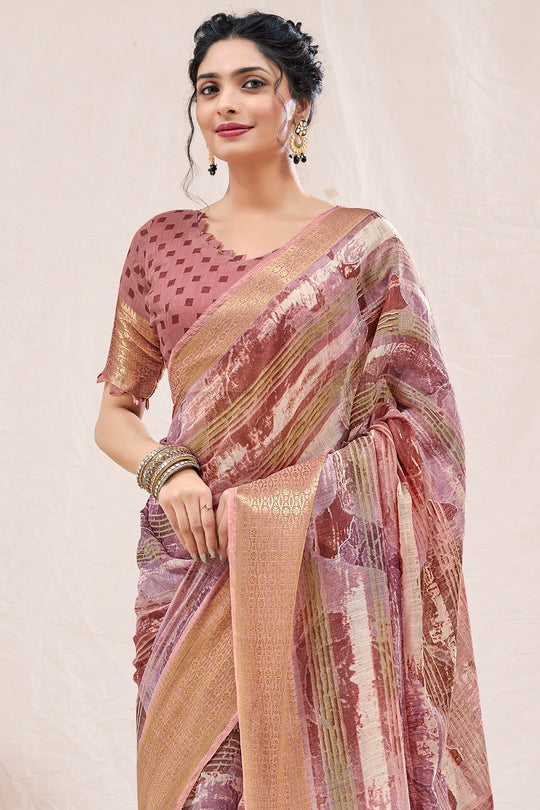 Soft Pink Linen Blend Saree