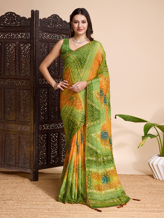 Light Green Poly Chiffon Weightless Saree With Blouse Piece