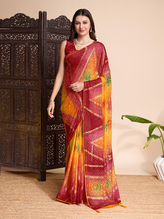 Mustard Weightless Poly Chiffon Saree With Blouse Piece