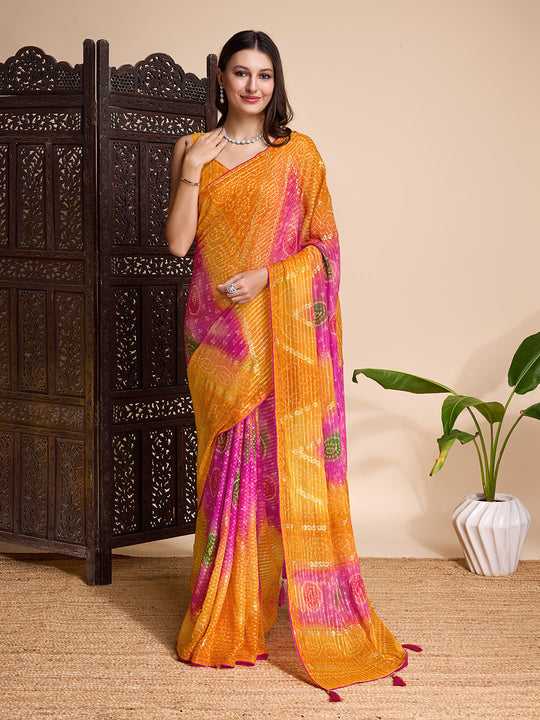 Yellow Weightless Poly Chiffon Saree With Blouse Piece