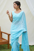 Sky Blue Georgette Saree With Blouse Piece