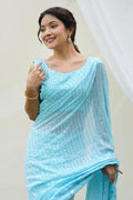 Sky Blue Georgette Saree With Blouse Piece