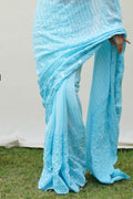 Sky Blue Georgette Saree With Blouse Piece